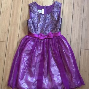Bonnie Jean Bow Purple/Silver Party Holiday Dress